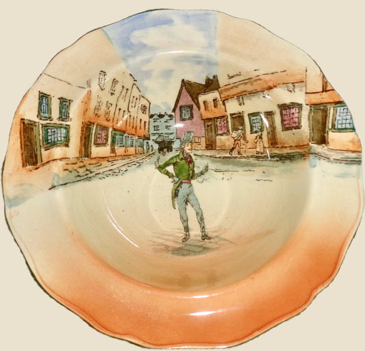 1930s Royal Doulton Dickens Ware Alfred Jingle Lipped Fluted 6.5 Inch Soup Bowl. Pattern Number D2973