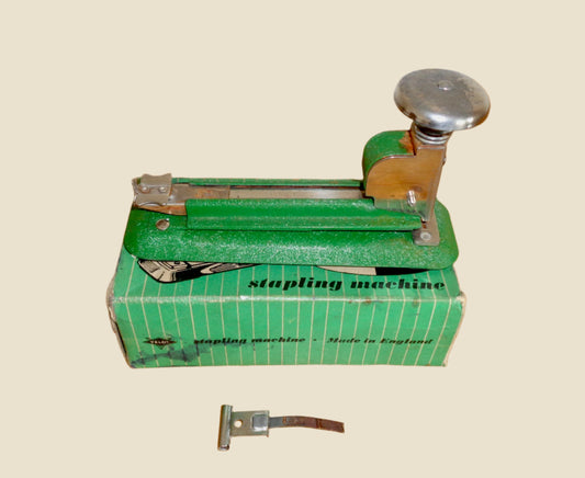 1940s Velos 327 Stapler / Stapling Machine With A Green Crinkle Finish