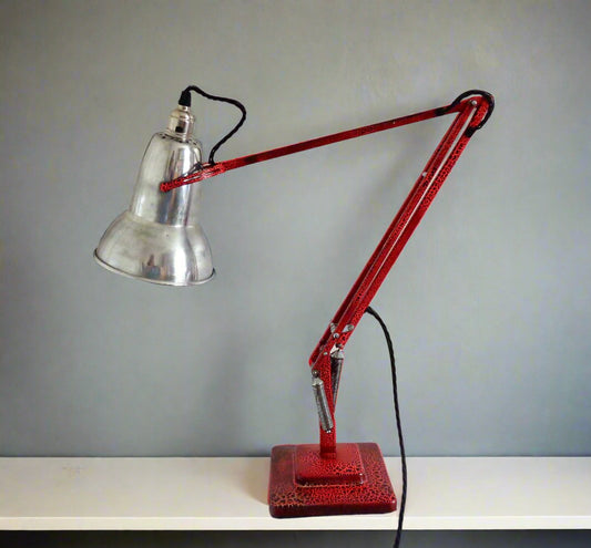 1950s Anglepoise 1227 Desk Lamp With Red Crackle Glaze Paint And Black Flex