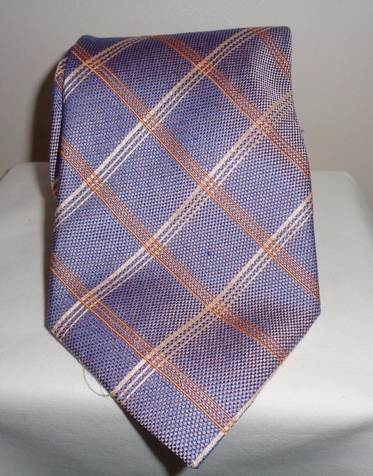 Vintage Tie Rack Silk Tie Purple With Diagonal Lines In Orange And Cream