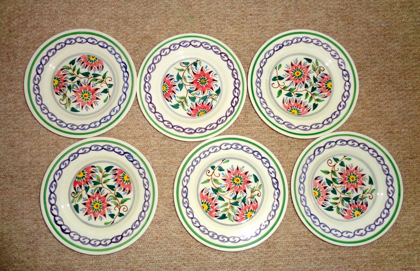 Set Of Six 6.5 Inch Side Plates 1950s Old Bristol Delft Pattern 1684