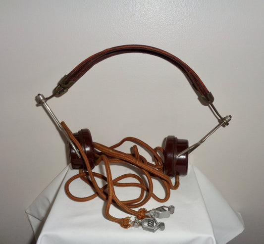 British Thomson Houston BTH Bakelite Leather Headphones 2000 Ohms