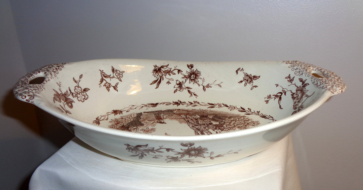1920s Mason's Ironstone Watteau Brown Two Handled Serving Dish