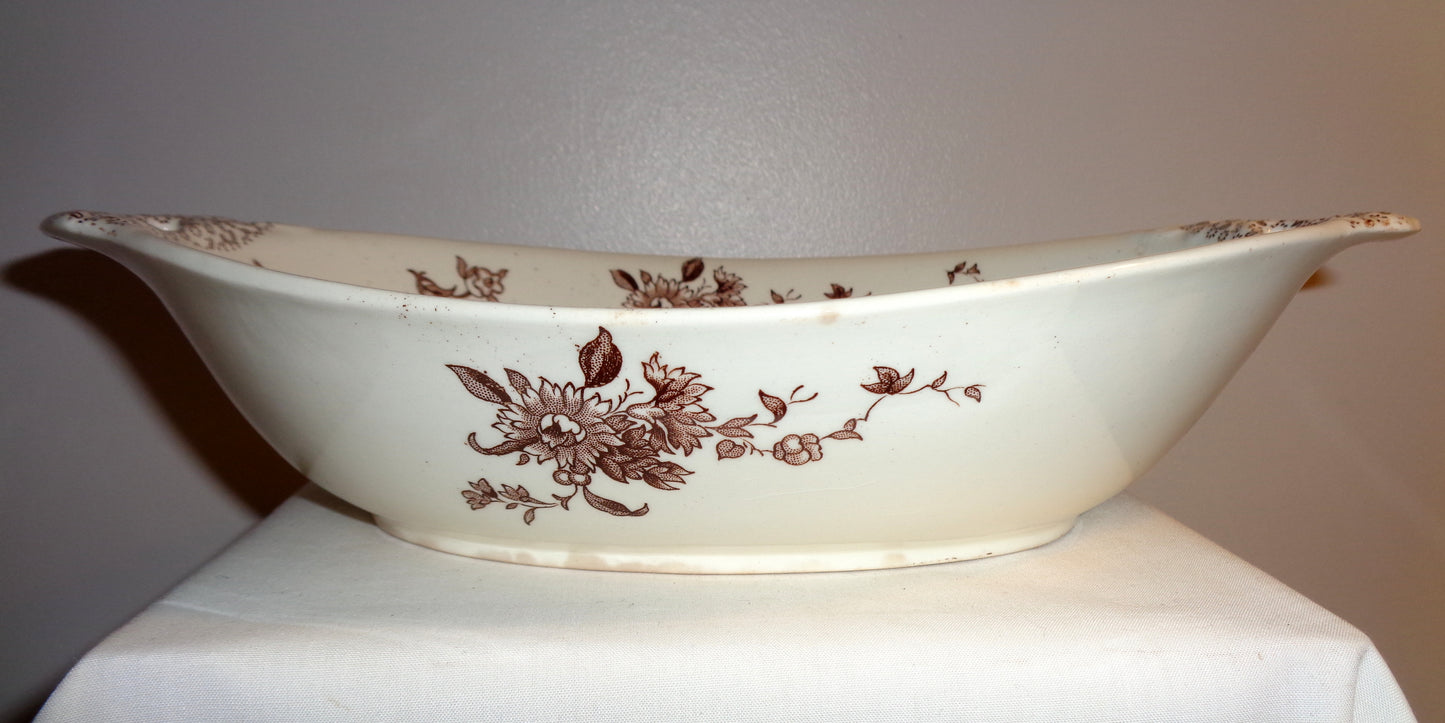 1920s Mason's Ironstone Watteau Brown Two Handled Serving Dish