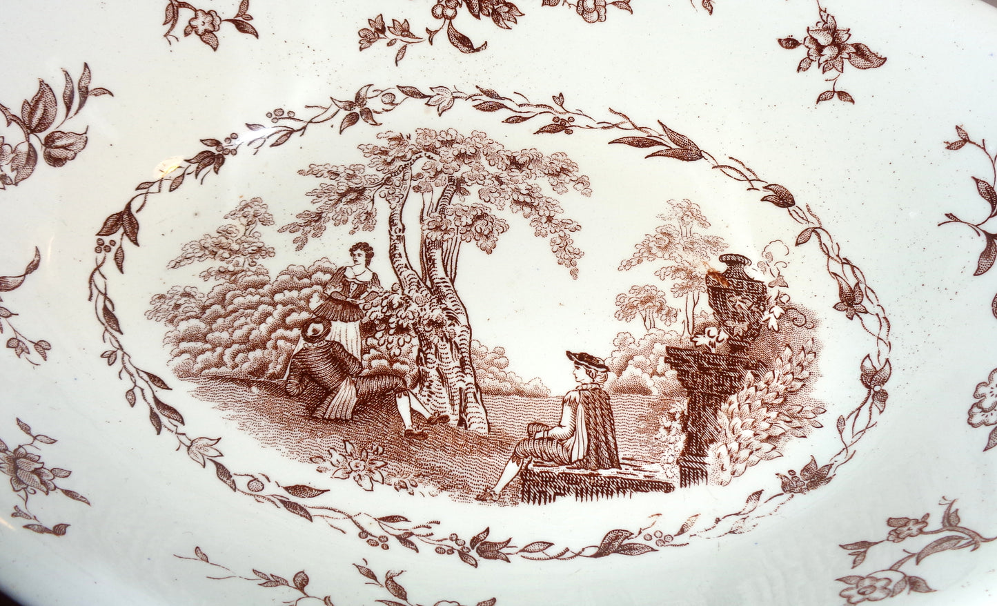 1920s Mason's Ironstone Watteau Brown Two Handled Serving Dish