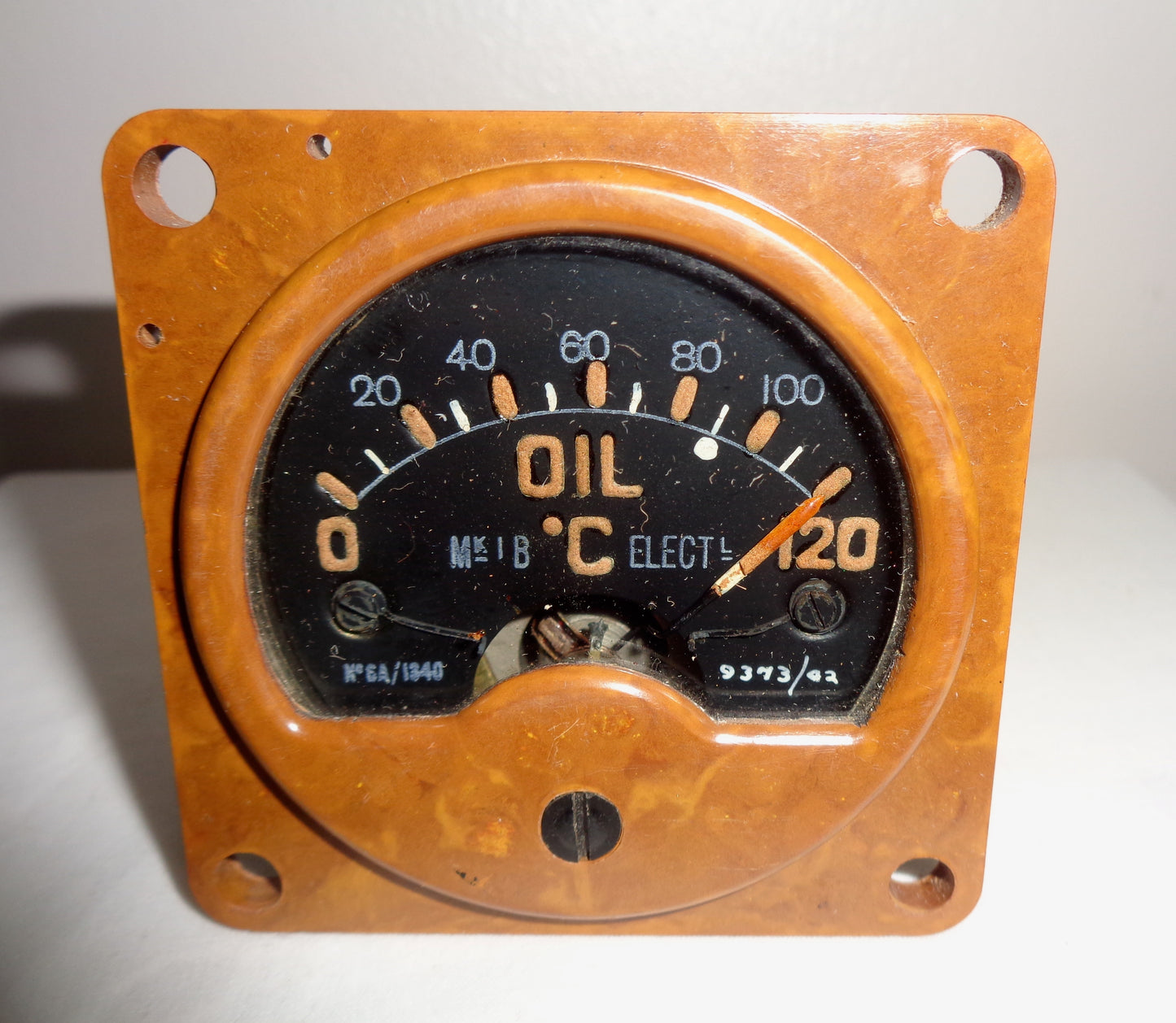 1940s Bakelite Air Ministry 6A/1340 RAF Aircraft Oil Thermometer 12 Volt Cockpit Gauge. Made By Coley