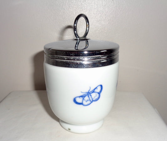 Vintage Royal Worcester Rhapsody Blue Sprays King Size Egg Coddler