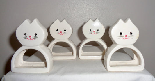 1984 Ron Gordon Designs Ceramic Cat Set Of Four Napkin Rings