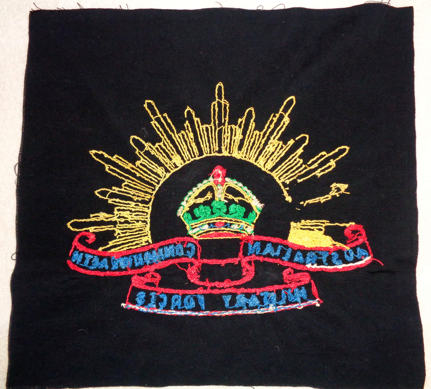 Vintage Australian Commonwealth Military Forces Rising Sun Embroidered Emblem