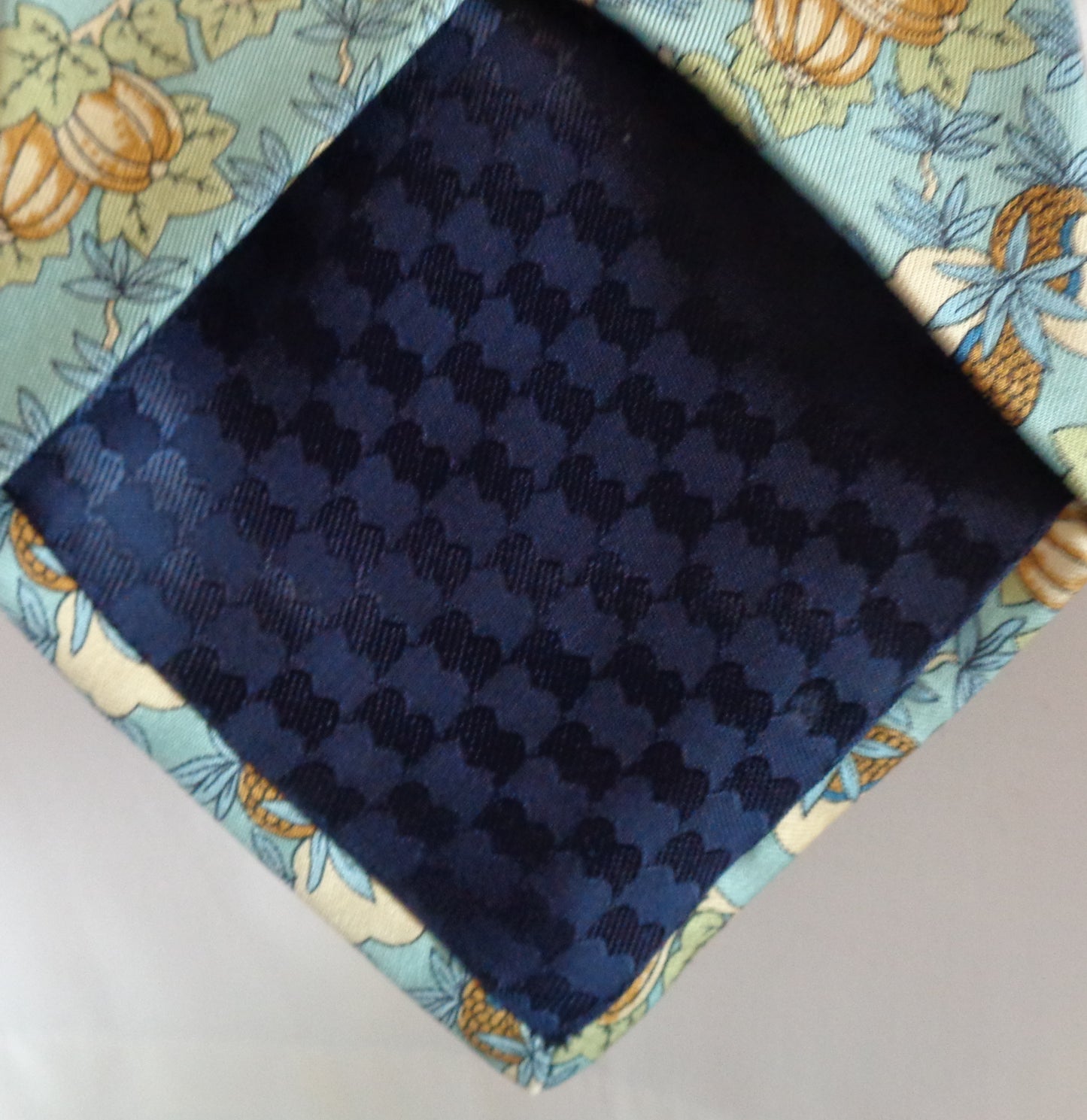 Vintage Battistoni Italian Turquoise Fruit/Floral Silk Tie