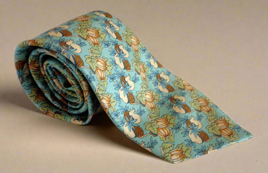 Vintage Battistoni Italian Turquoise Fruit/Floral Silk Tie