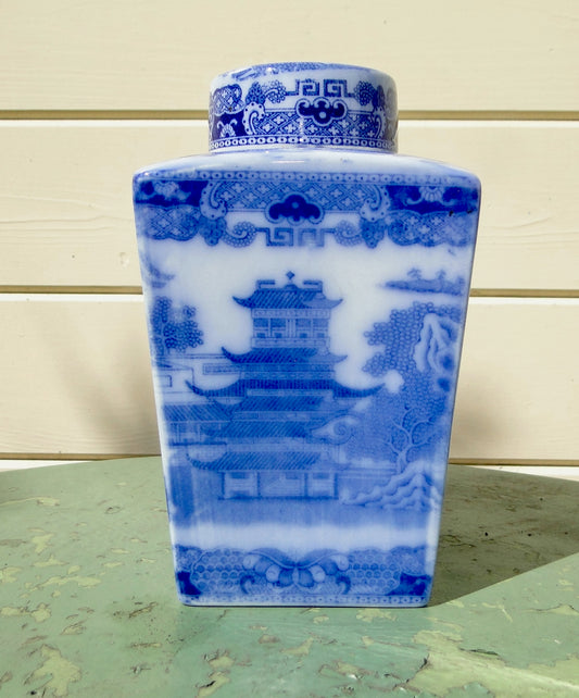 1930s Ringtons Maling Square Two Temples Willow Tea Caddy