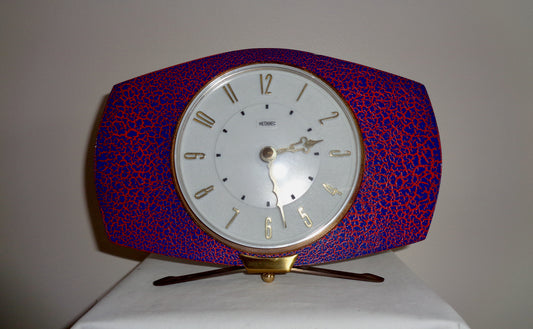 Vintage METAMEC Quartz Shelf/Mantle Clock With Blue/Red Crackle Glaze Finish