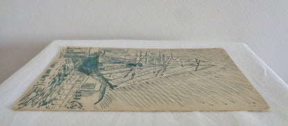 Original WW1 Warp Her Bot Sailing Boat Pen and Ink Postcard By HSJ