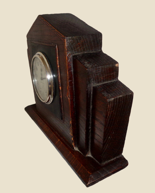 Vintage Art Deco Wood Mounted Rands 8 Day Swiss Mantelpiece Clock