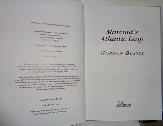 Marconi's Atlantic Leap By Gordon Bussey ISBN 095389 670 6