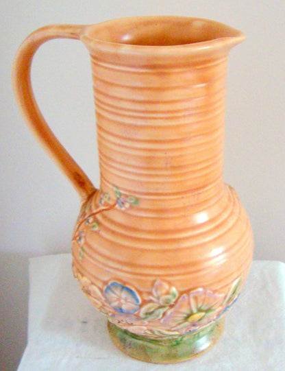 Price Bros Pottery Melba Springtime 1940s Ribbed Jug Vase