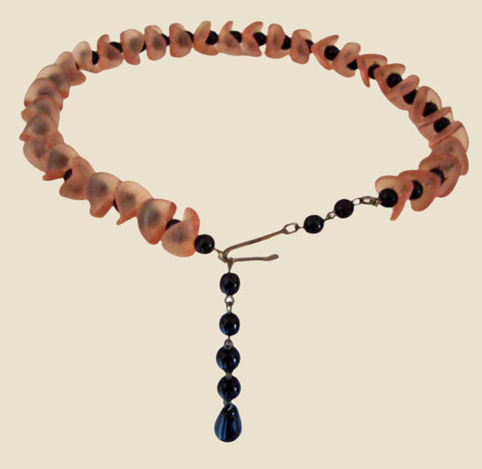 1950s West German Pink And Black Glass bead Choker Necklace