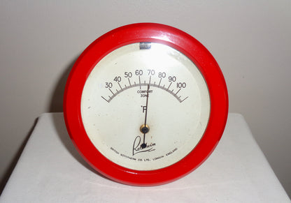 Vintage Large Bakelite Rototherm Thermometer With Red Surround