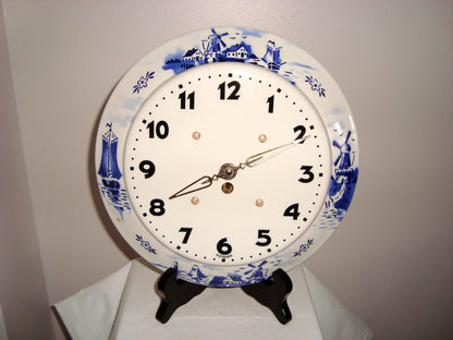 1950s Blue and White Delft style Pottery Wall Clock