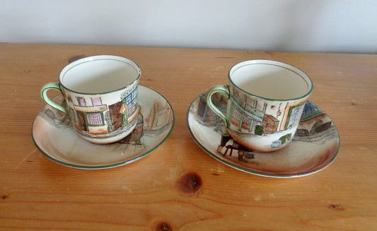 Pair of Royal Doulton Dickens Ware Cups And Saucers Pattern Numbers D2973
