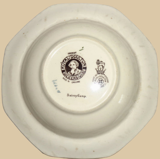 1930s Royal Doulton Dickens Ware Sairey Gamp Lipped Octagonal 6.5 Inch Soup Bowl. Pattern Number D2973