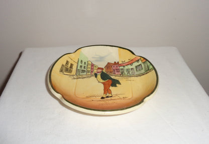 1930s Royal Doulton Dickens Ware Mr Pickwick 4 Inch Fluted Trinket Dish. Pattern Number D5175 Signed By Noke