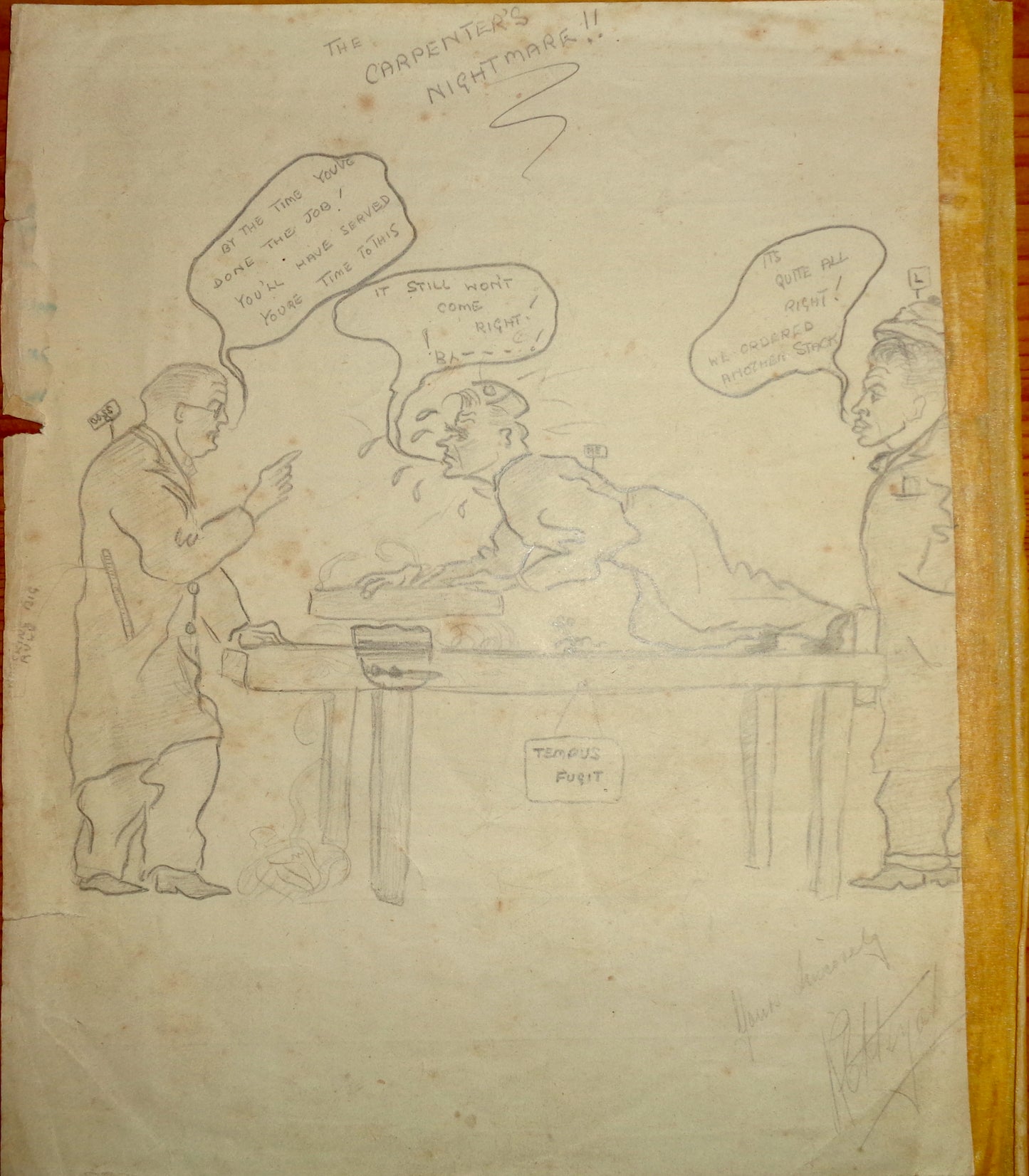 WW2 RAF Seaplane Hull And Float Engineer's Note Book With Two Cartoon Pencil Drawings