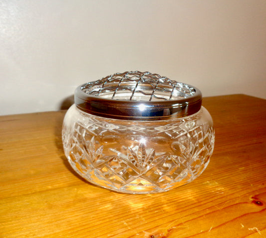 Royal Doulton Lead Crystal Rose Bowl With Silver Plated Flower Grid In Its Original Box