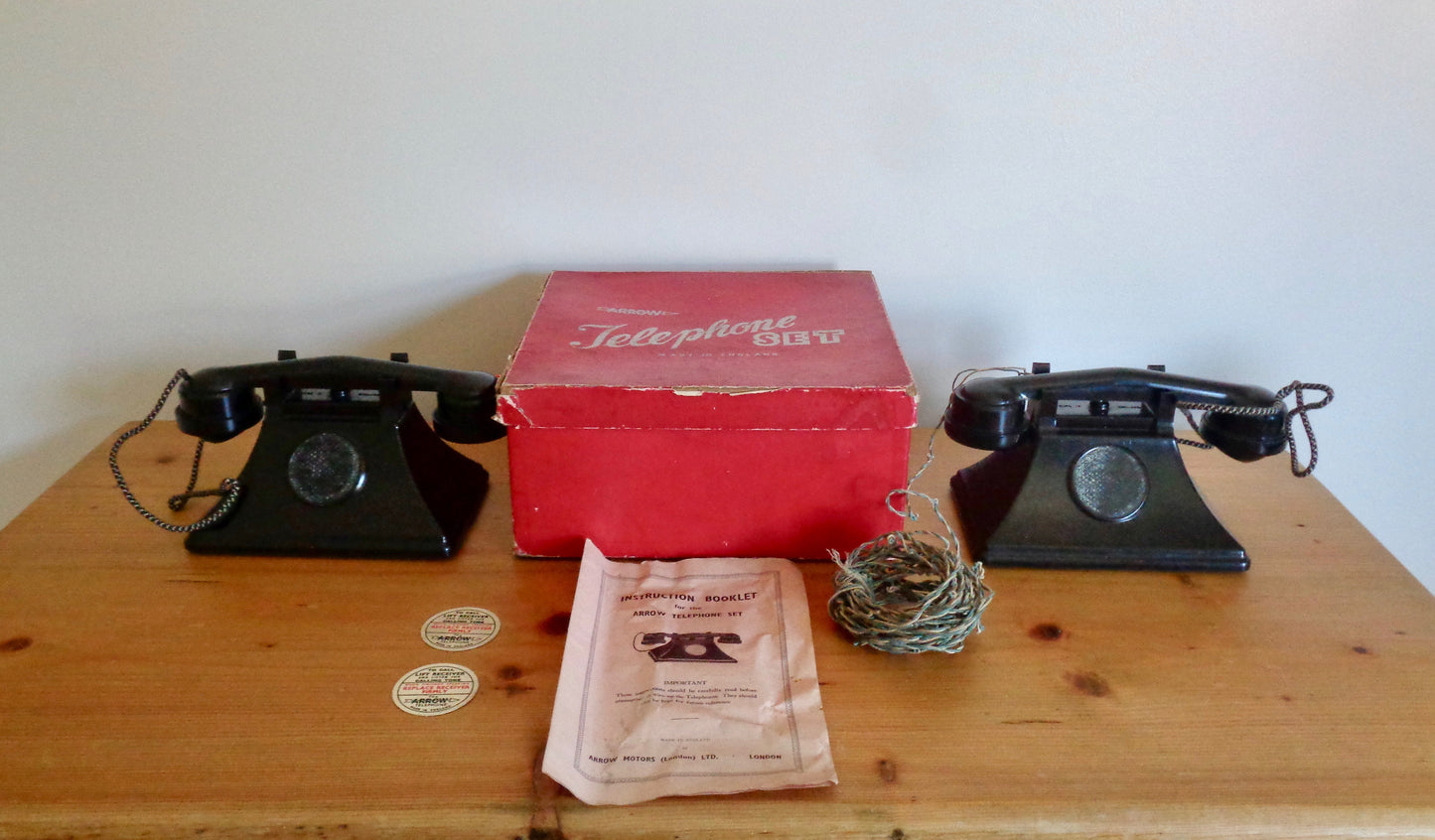 1930s Children's Arrow Intercom Telephone Set Vintage Toy