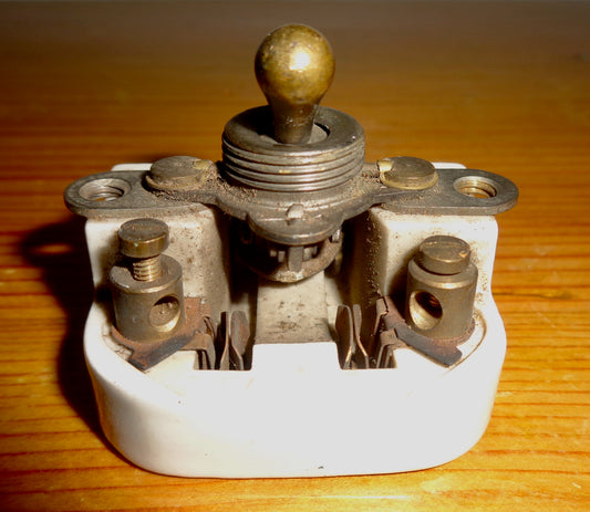 Vintage Crabtree Brass / White Ceramic British Toggle Light Switch With Square Base