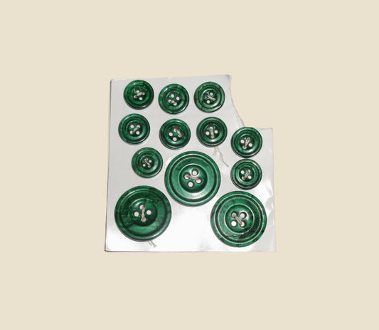 Vintage Marbled Green Bakelite Buttons Set Of Nine