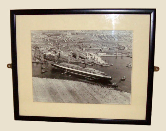 Queen Elizabeth 2 QE2 Cunard Line Ocean Liner Commemorative Original Black & White Monochrome Photograph