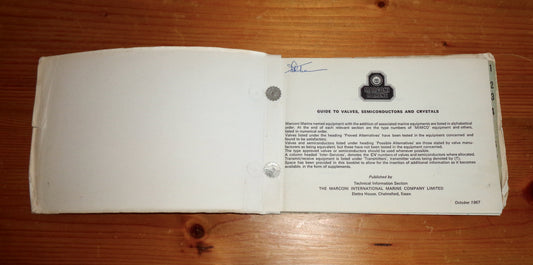 Original 1967 Guide To Valves Semiconductors And Crystals By Marconi Marine