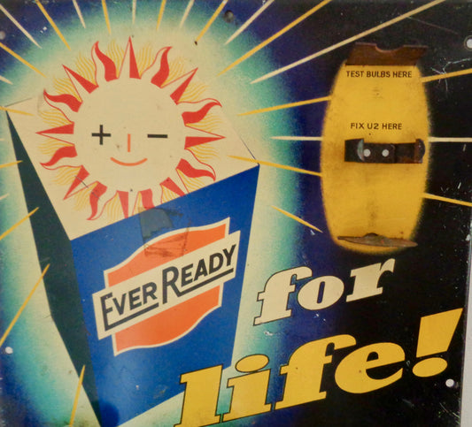 1950s Ever Ready Batteries For Longer Life Advertising Metal Lithographed Tin Sign