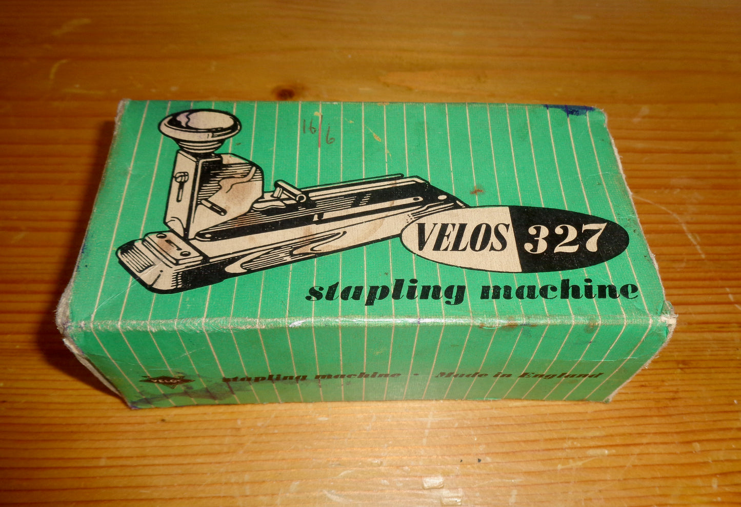 1940s Velos 327 Stapler / Stapling Machine With A Green Crinkle Finish