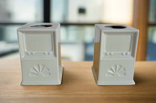 Pair of Cream Wade Pottery Desk Pen Pots With Vintage Television Embossing