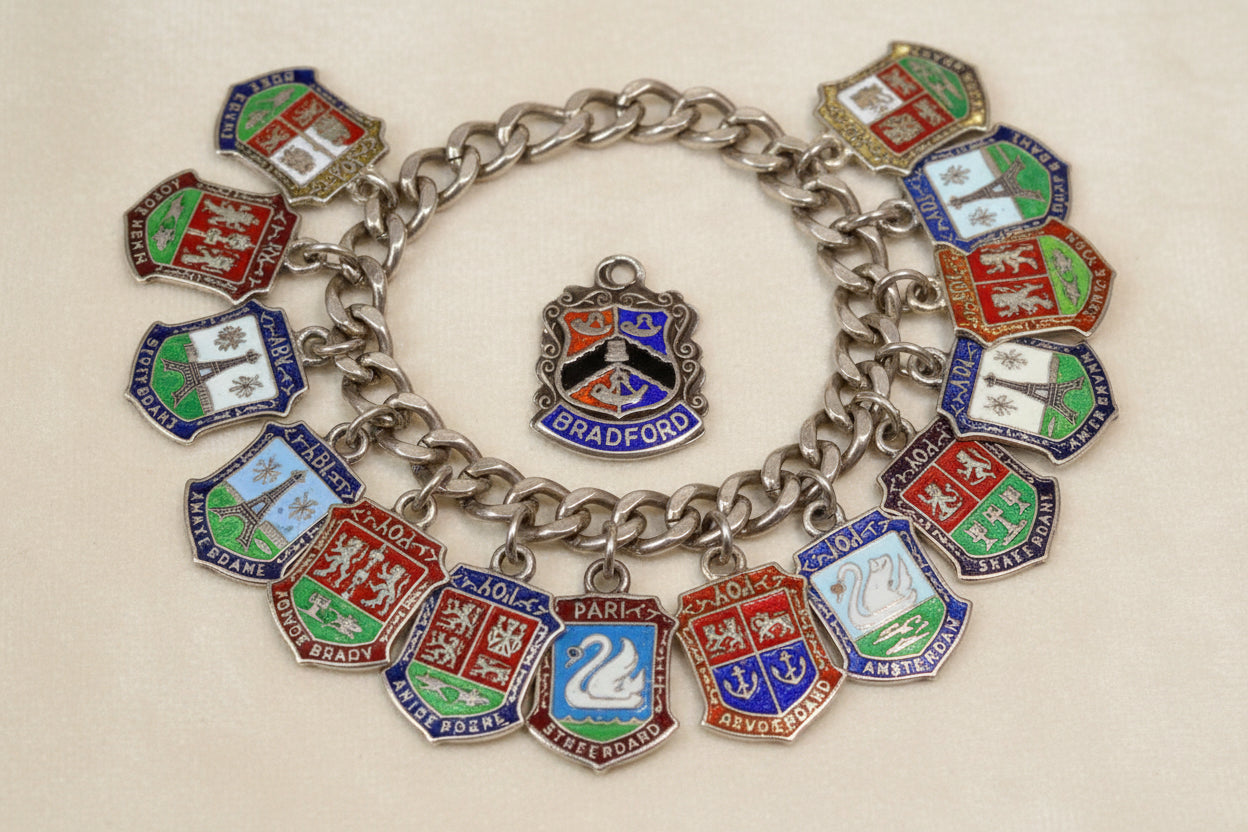 Vintage Bradford Silver Charm Enamel Crest Travel Shield