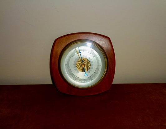 Vintage Comitti of London Wall Barometer With Brass and Wood Surround