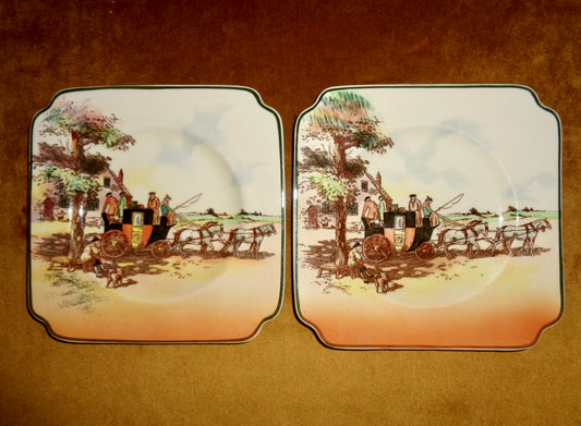 Pair Of 1950s Royal Doulton Old English Coaching Scenes Side Plates