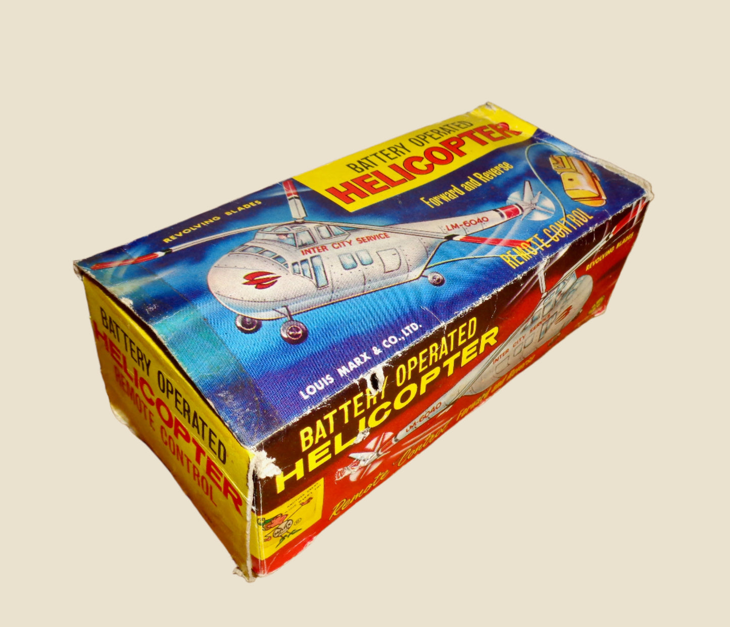 Vintage Tinplate Toy Helicopter Battery Operated By Louis Marx & Co In Its Original Box