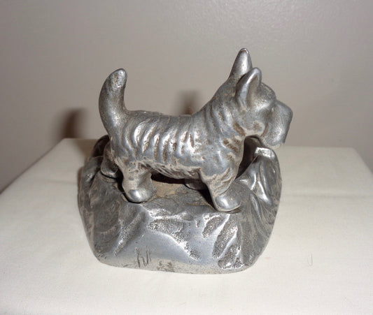 Vintage Scottie Dog White Metal Ashtray/Trinket Dish