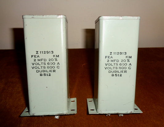 Pair Of Dubilier Paper In Oil Block Capacitors 2uF @ 800V. Brand New old stock
