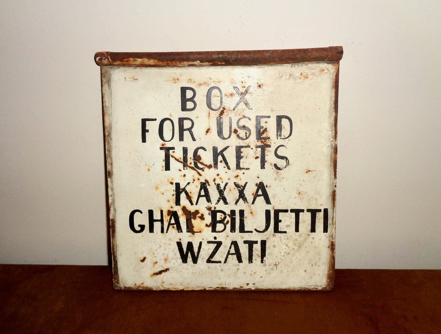 Vintage Maltese Single Sided Metal Sign For Used Bus Ticket Disposal