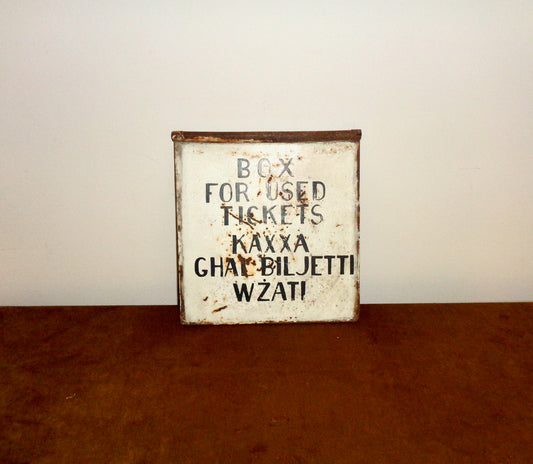 Vintage Maltese Single Sided Metal Sign For Used Bus Ticket Disposal
