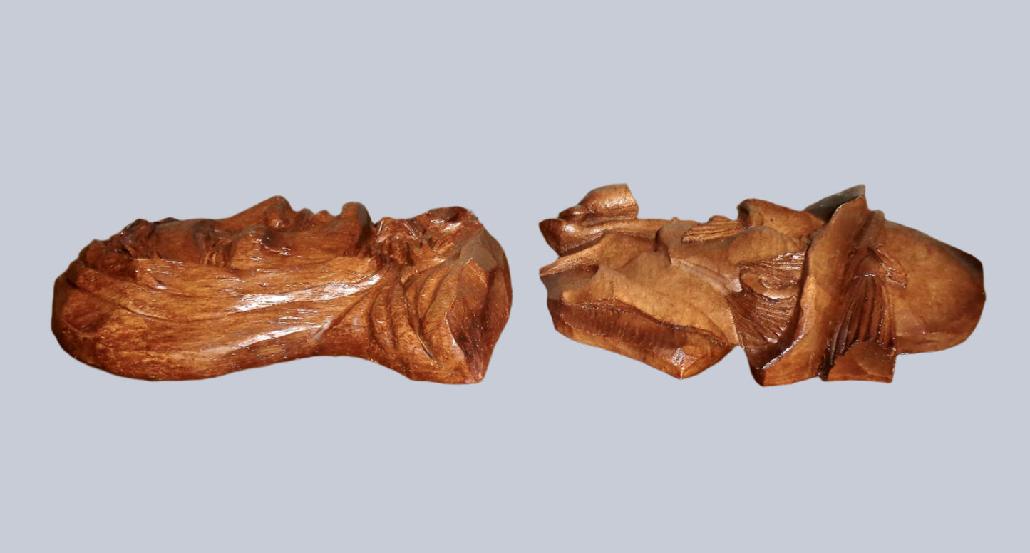 Pair of Vintage Black Forest Wood Face Wall Masks / Plaques