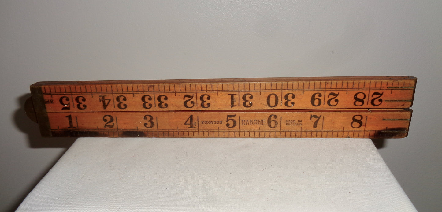 1950s Rabone 3ft Box Wood & Brass Folding Ruler