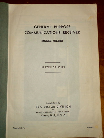 1940s WW2 RCA Instruction Booklet For A Model AR88D Communications Receiver