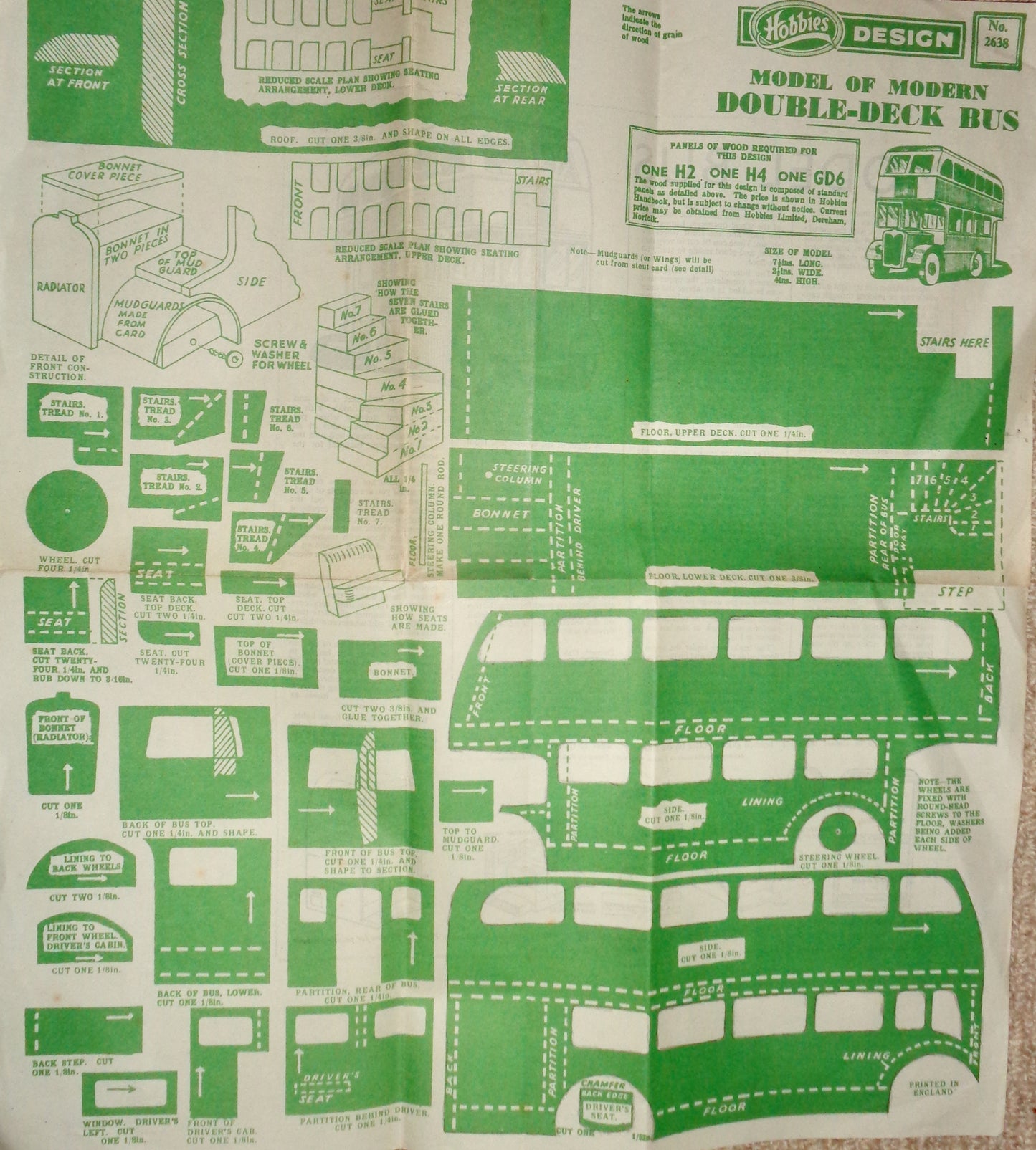 1940s Hobbies Model Pattern no.2638 For A Wooden Double-Deck Bus