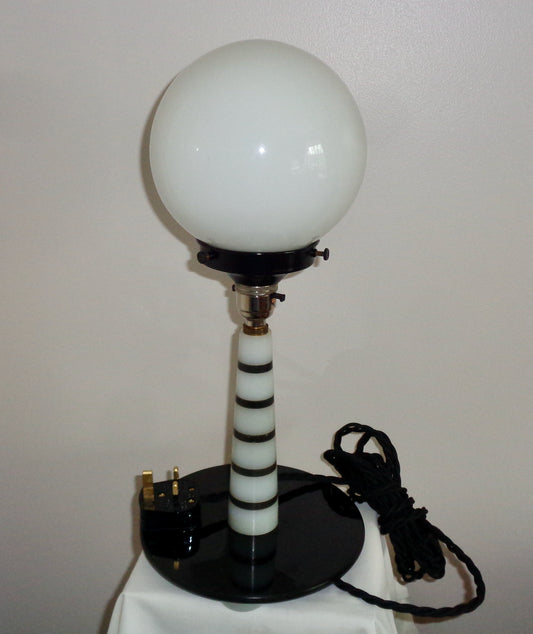Bakelite Art Deco Black And White Globe Table Lamp